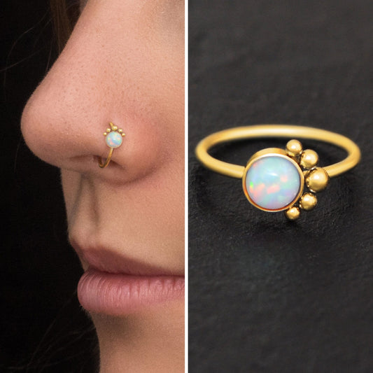 Opal Nose Ring Surgical Steel - TitaniumFashion