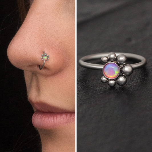 Opal Nose Ring Surgical Steel - TitaniumFashion