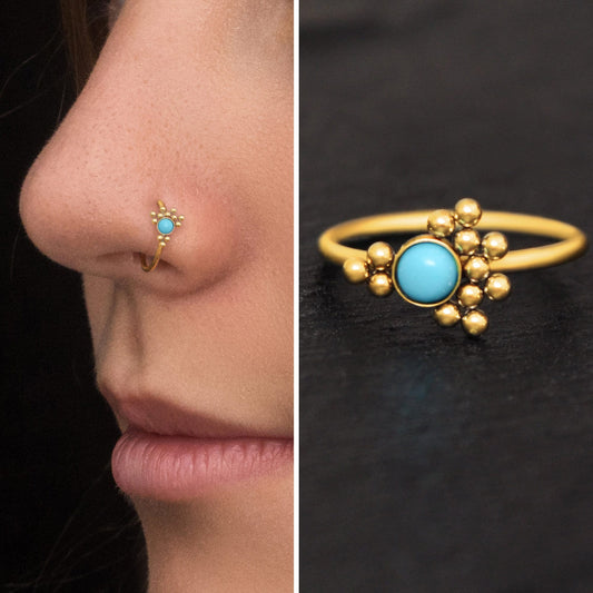 Surgical Steel Nose Ring Hoop Turquoise - TitaniumFashion