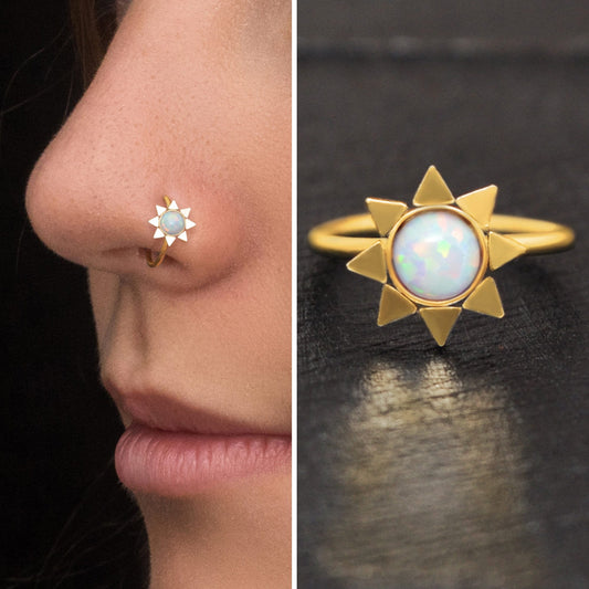 Surgical Steel Nose Ring Hoop Opal - TitaniumFashion