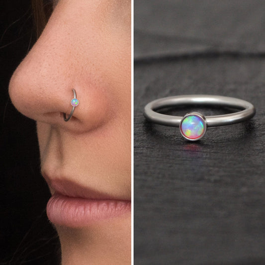 Titanium Nose Hoop Opal - TitaniumFashion