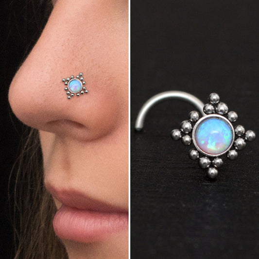 Opal Nose Bone Stud Titanium - TitaniumFashion