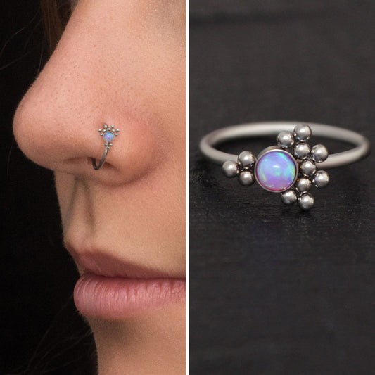 Opal Nose Ring Titanium Implant Grade - TitaniumFashion