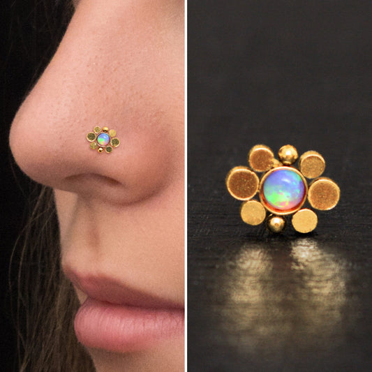 Surgical Steel Nose Screw Stud Opal - TitaniumFashion