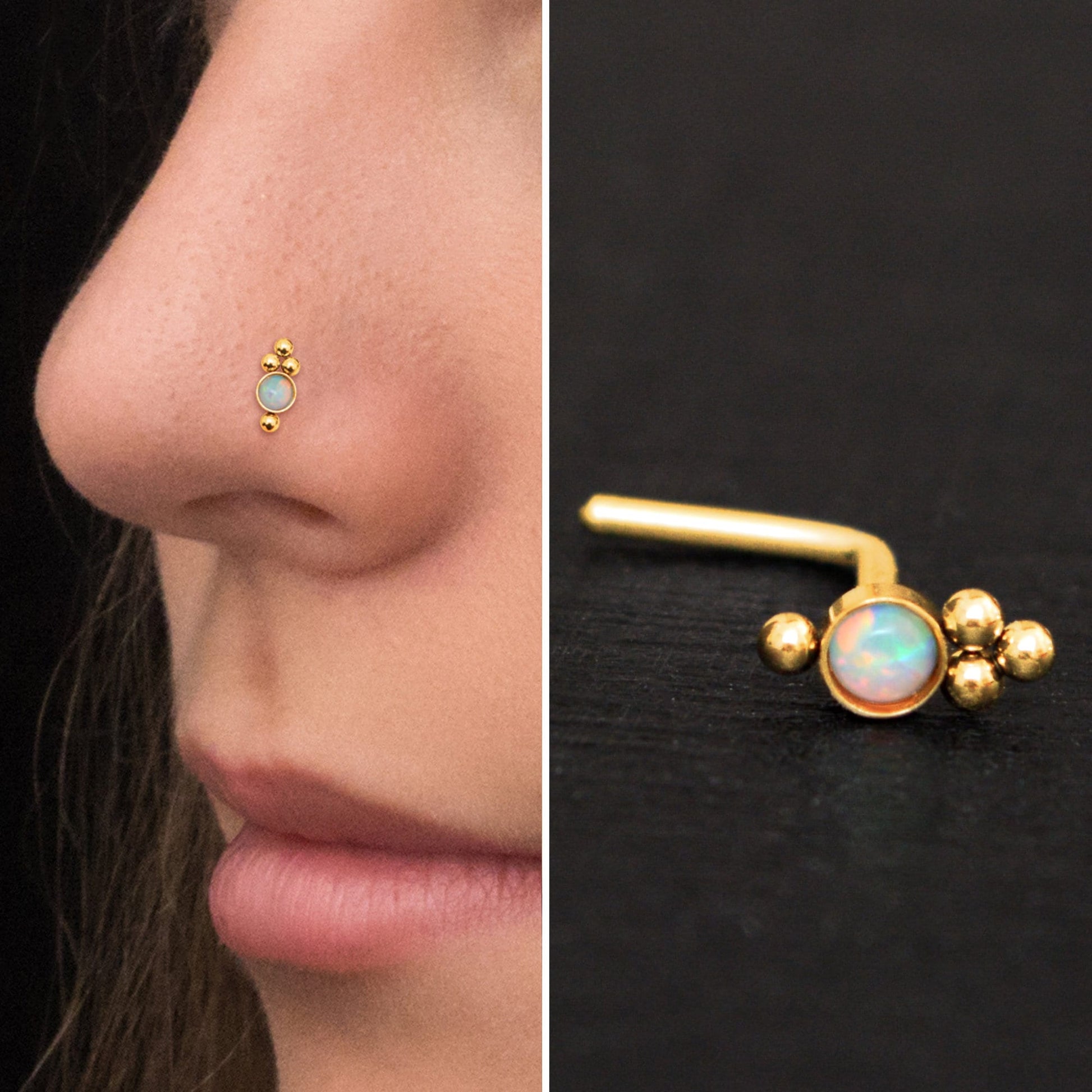 Opal Nose Stud Ring Surgical Steel - TitaniumFashion