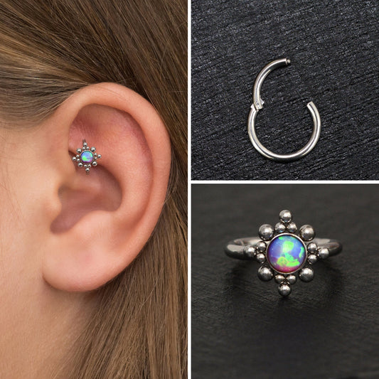 Opal Tragus Hoop Surgical Steel - TitaniumFashion