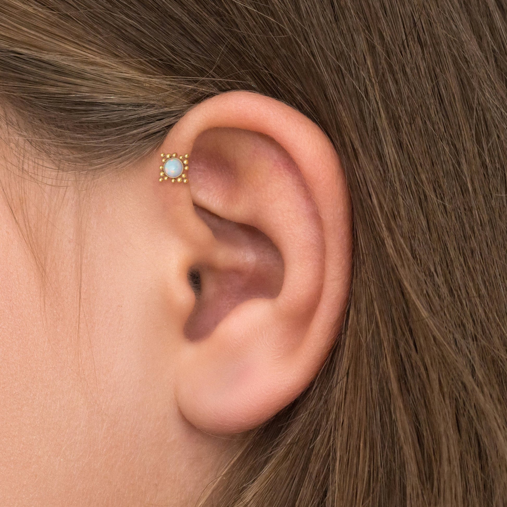 Surgical Steel Flat Back Tragus Earring Opal - TitaniumFashion