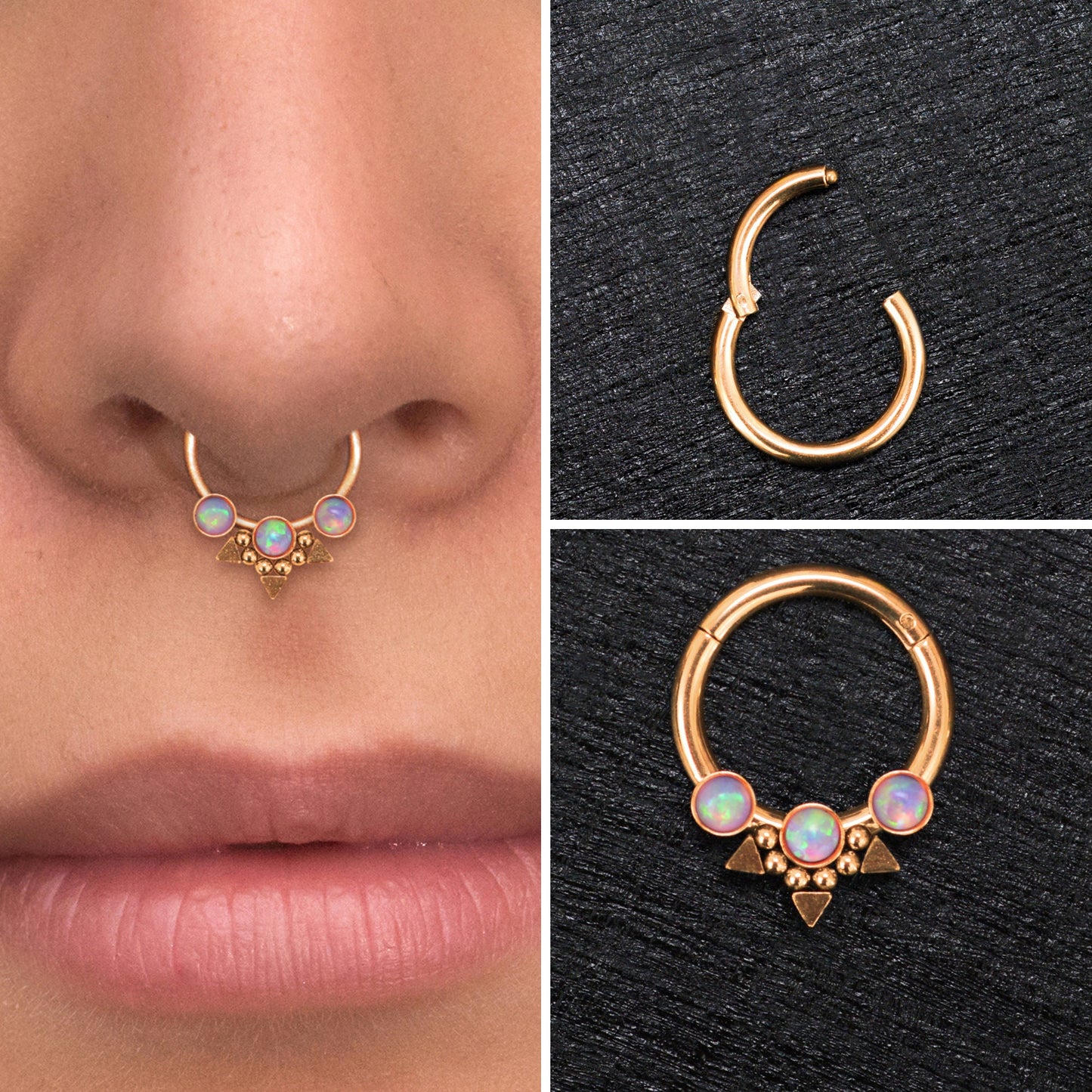 Opal Septum Ring Surgical Steel - TitaniumFashion