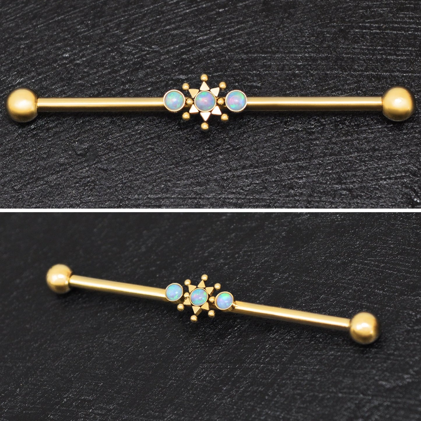 Opal Industrial Barbell 14g - TitaniumFashion