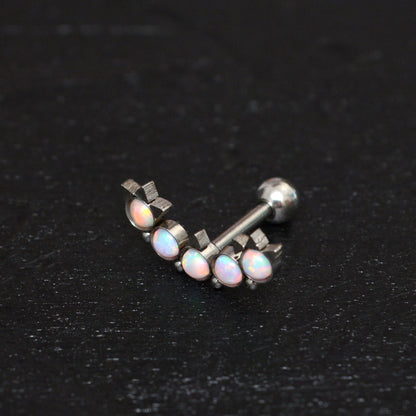 Surgical Steel Cartilage Curved Earring Opal - TitaniumFashion