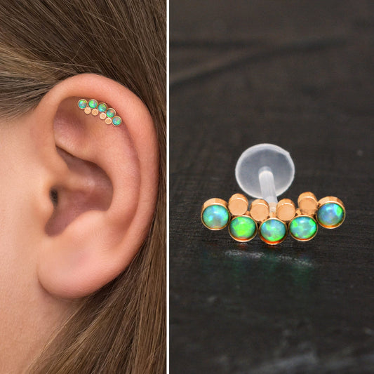 Opal Helix Curved Barbell Earring - TitaniumFashion