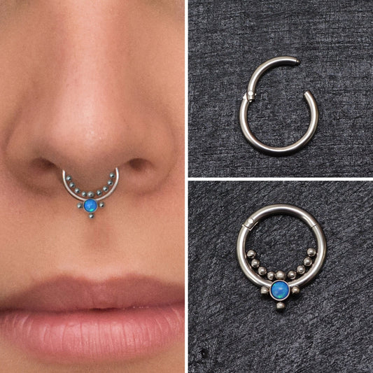Opal Septum Ring Surgical Steel - TitaniumFashion
