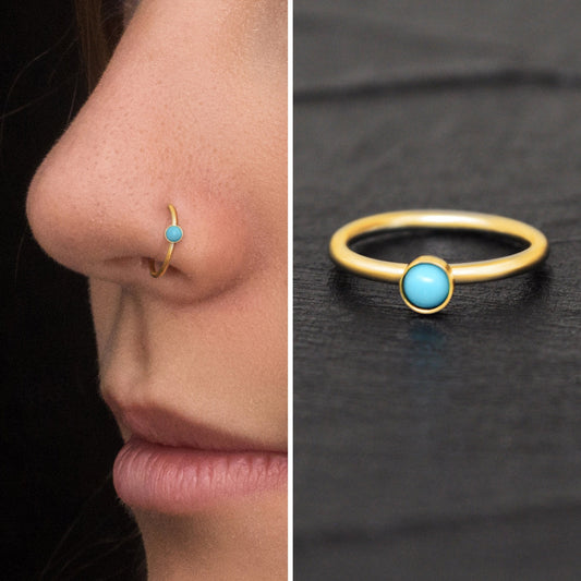 Surgical Steel Nose Hoop Turquoise - TitaniumFashion