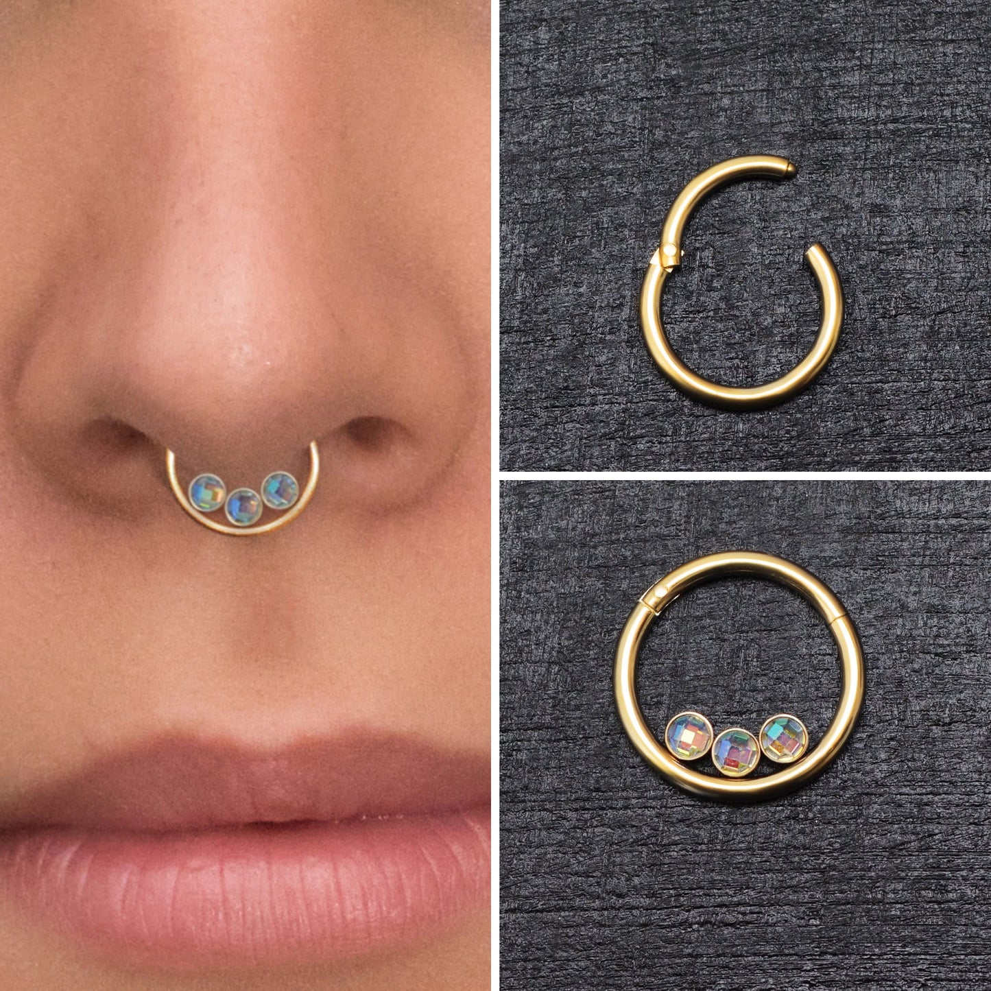 CZ Septum Clicker Hoop Surgical Steel - TitaniumFashion