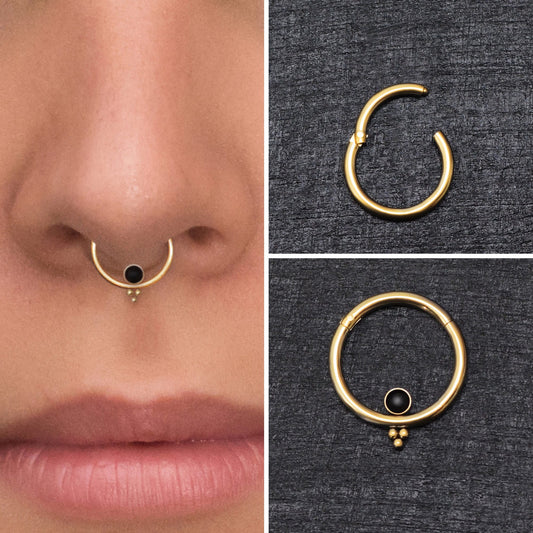 Onyx Septum Hoop Surgical Steel - TitaniumFashion