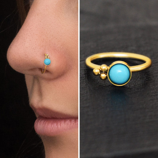 Turquoise Nose Ring Surgical Steel - TitaniumFashion