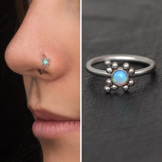 Surgical Steel Nose Hoop Opal - TitaniumFashion