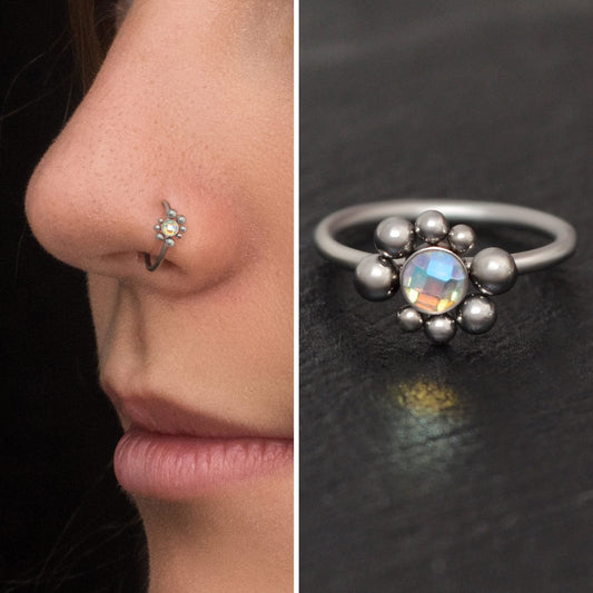 Surgical Steel Nose Hoop CZ - TitaniumFashion