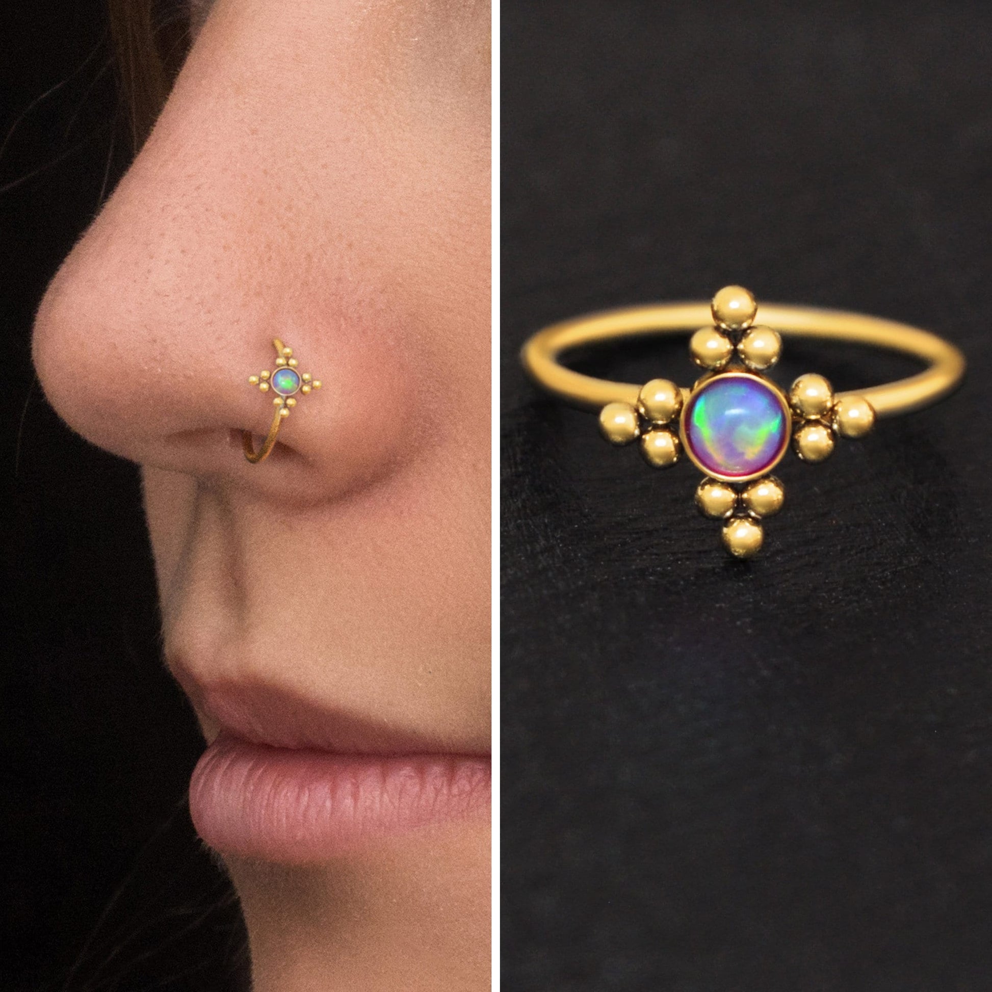 Surgical Steel Nose Hoop Opal - TitaniumFashion