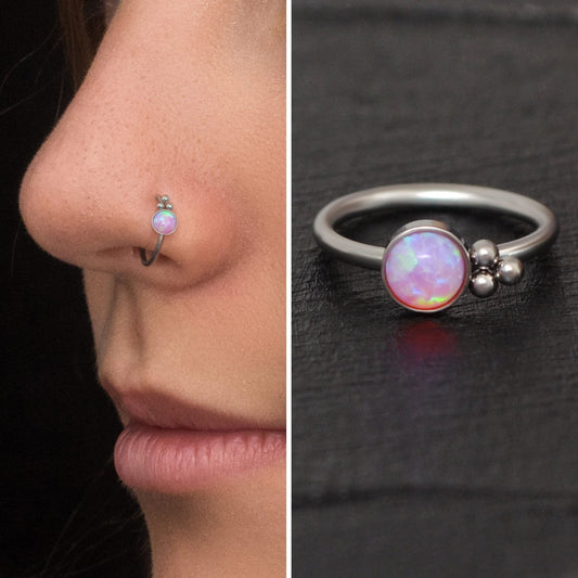 Titanium Nose Ring Hoop Opal - TitaniumFashion