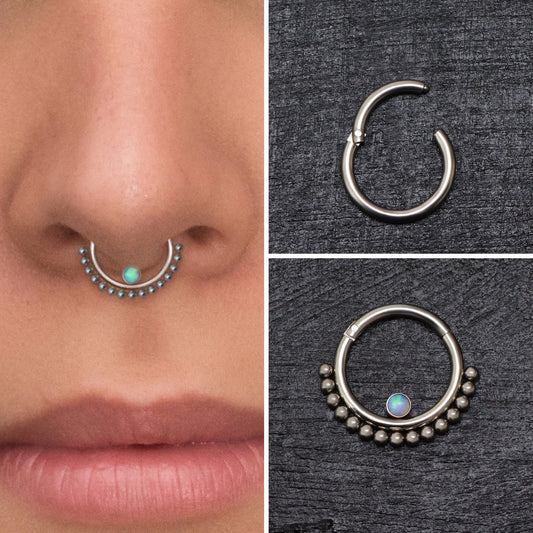 Opal Septum Ring Titanium Implant Grade - TitaniumFashion