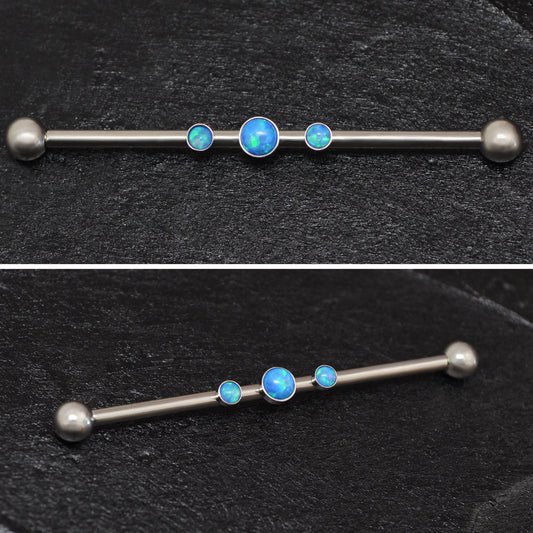 Opal Industrial Barbell Titanium Implant Grade - TitaniumFashion