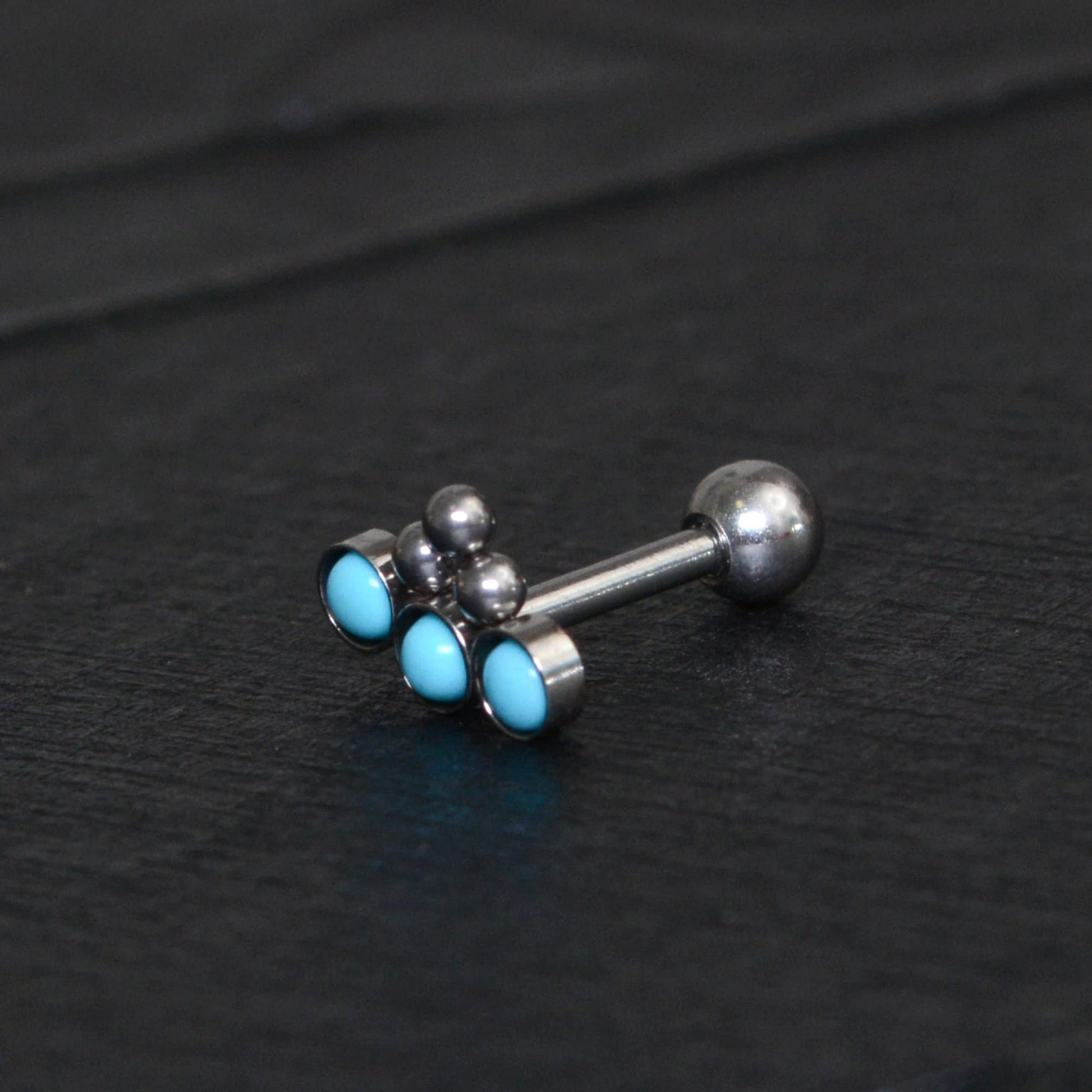 Titanium Cartilage Curved Earring Turquoise - TitaniumFashion