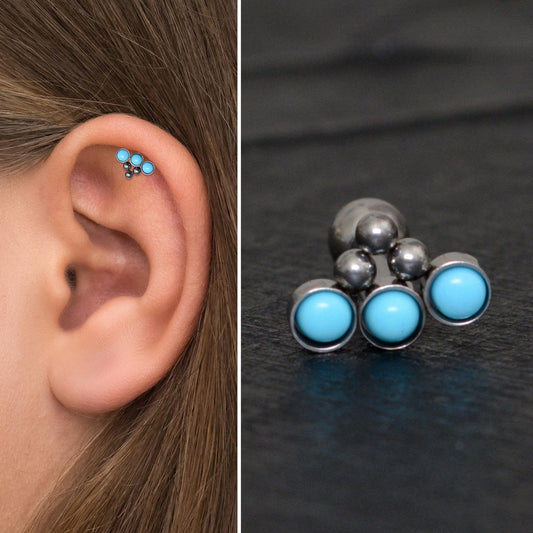 Titanium Cartilage Curved Earring Turquoise - TitaniumFashion