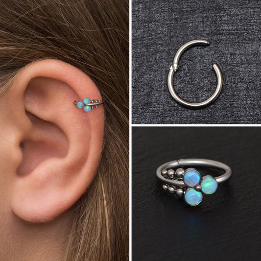 Opal Tragus Hoop Surgical Steel - TitaniumFashion