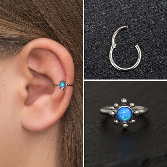 Opal Tragus Hoop Implant Grade Titanium - TitaniumFashion