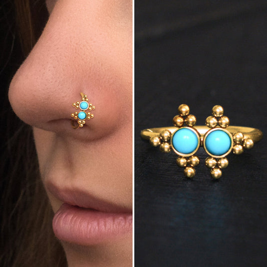 Turquoise Nose Ring Surgical Steel - TitaniumFashion
