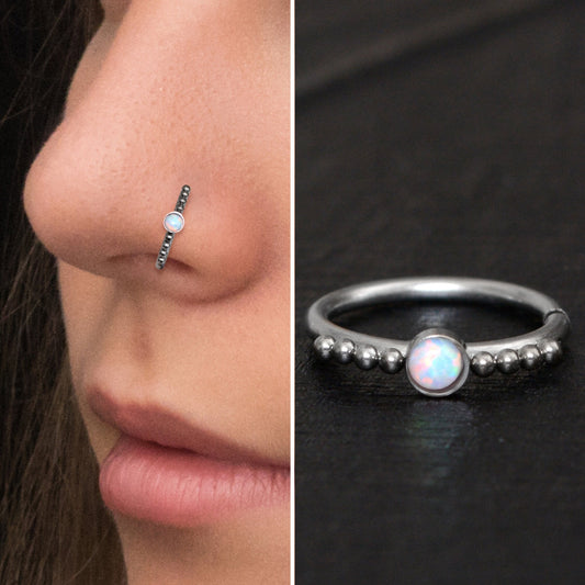 Opal Nose Ring Titanium Implant Grade - TitaniumFashion