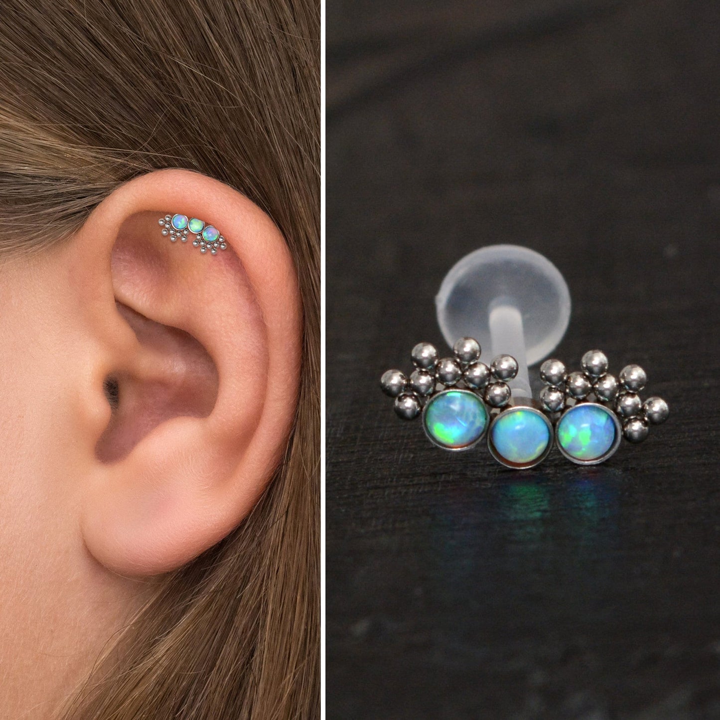 Bioflex Cartilage Curved Earring Opal - TitaniumFashion