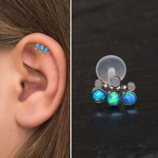 Opal Cartilage Curved Earring Bioflex - TitaniumFashion