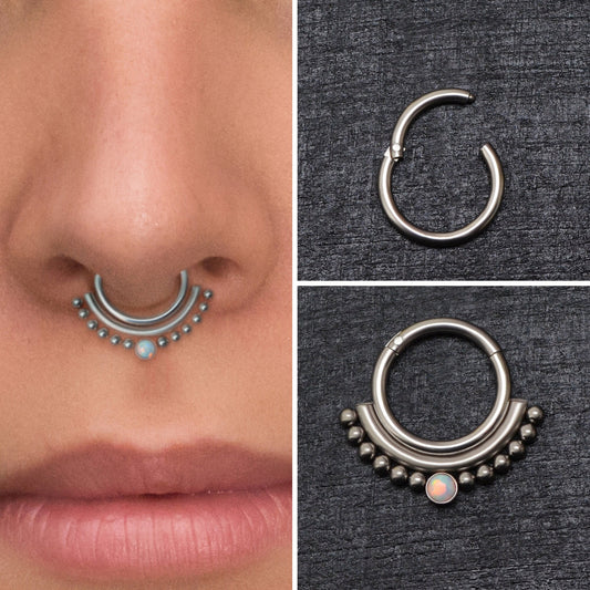 Opal Septum Ring Surgical Steel - TitaniumFashion