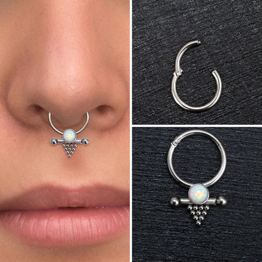Opal Septum Hoop Titanium Implant Grade - TitaniumFashion