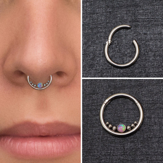 Opal Septum Clicker Hoop Titanium - TitaniumFashion