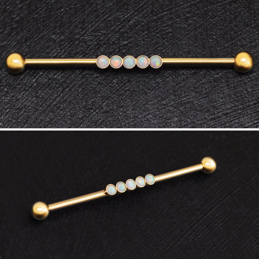 Opal Industrial Barbell 14g - TitaniumFashion