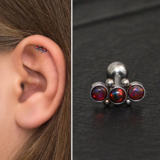 Opal Cartilage Curved Earring Titanium Implant Grade - TitaniumFashion