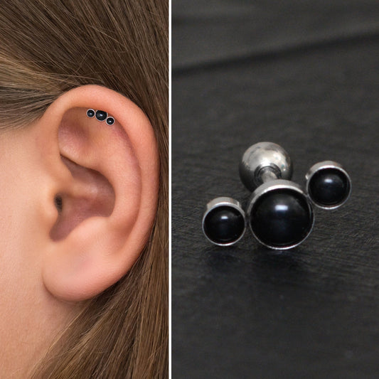 Onyx Helix Curved Barbell Earring Titanium - TitaniumFashion