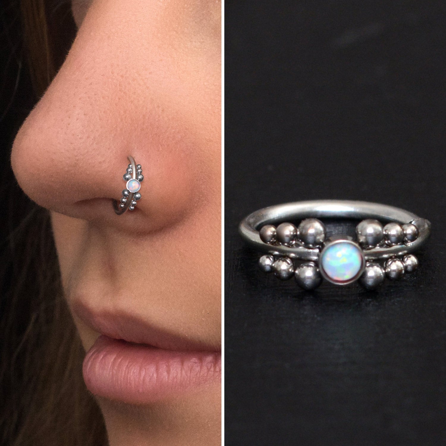 Surgical Steel Nose Hoop Opal - TitaniumFashion