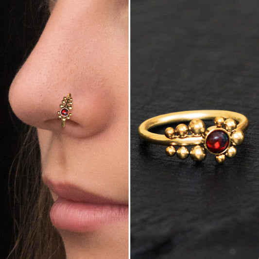 Opal Nose Ring Surgical Steel - TitaniumFashion