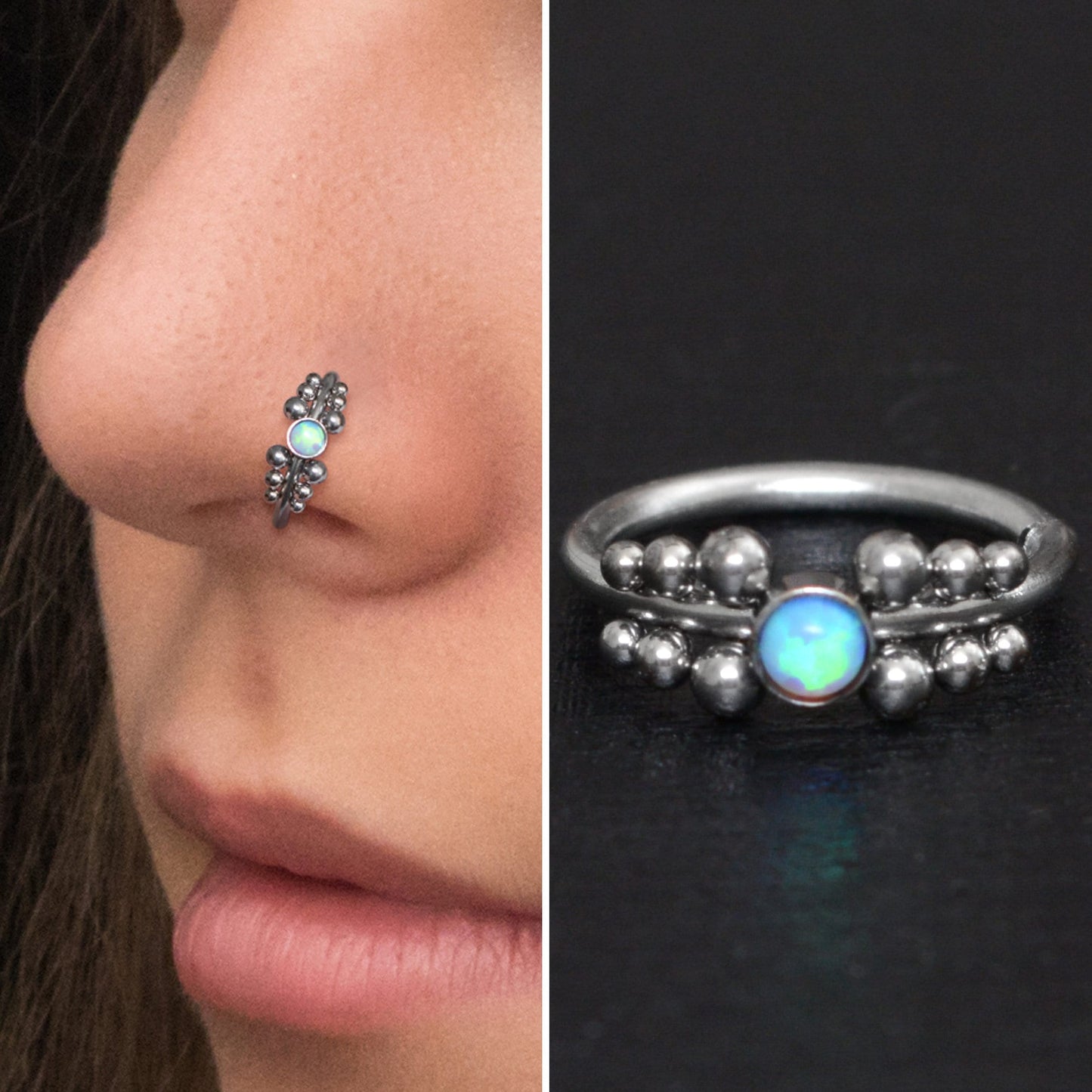 Implant Grade Titanium Nose Hoop Opal - TitaniumFashion