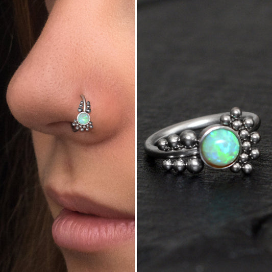 Titanium Nose Ring Hoop Opal - TitaniumFashion