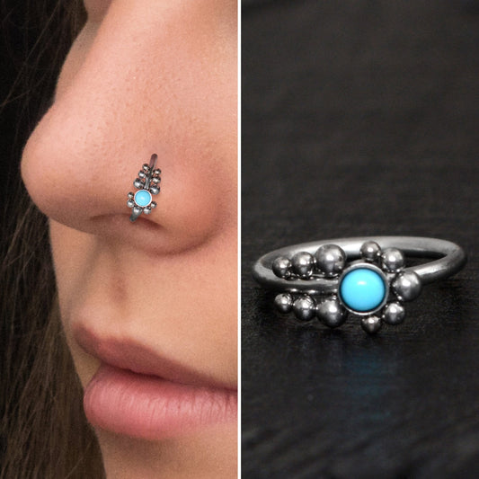 Turquoise Nose Ring Titanium Implant Grade - TitaniumFashion