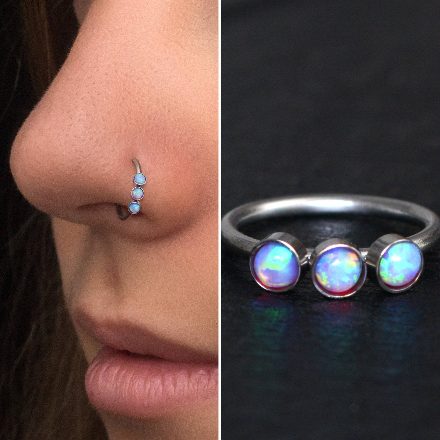 Implant Grade Titanium Nose Hoop Opal - TitaniumFashion