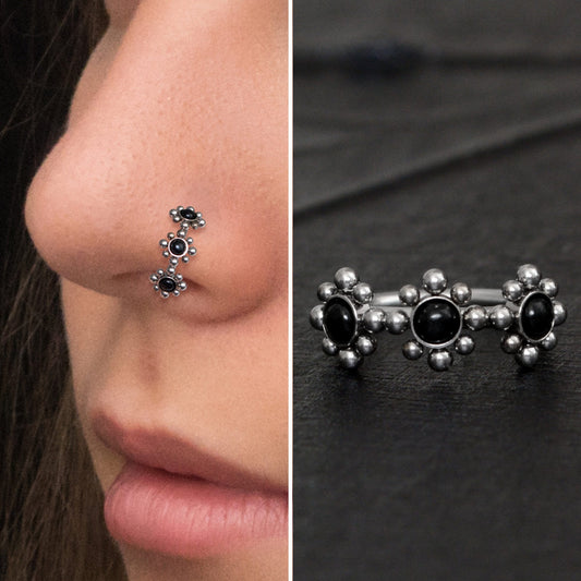 Onyx Nose Ring Titanium Implant Grade - TitaniumFashion