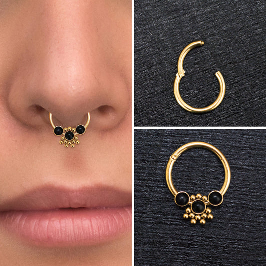 Onyx Septum Clicker Hoop Surgical Steel - TitaniumFashion