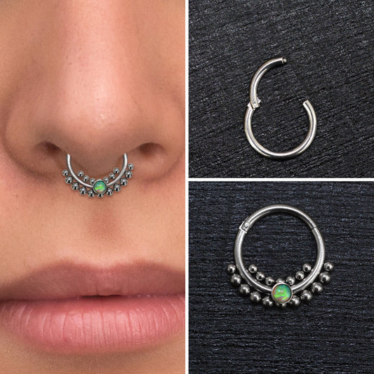 Opal Septum Ring Surgical Steel - TitaniumFashion