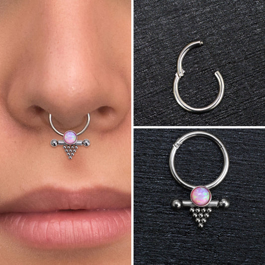 Opal Septum Hoop Surgical Steel - TitaniumFashion